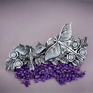 🆕 Vintage Metal Gothic Moths and Roses Hair Clip Barrette🌹